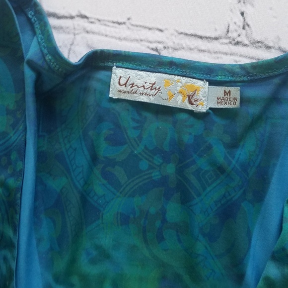 Unity World Wear Blue Silky Top Sz Medium - Picture 7 of 8